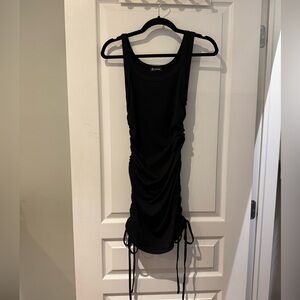 Black Ruched Ribbed Tank Mini Dress